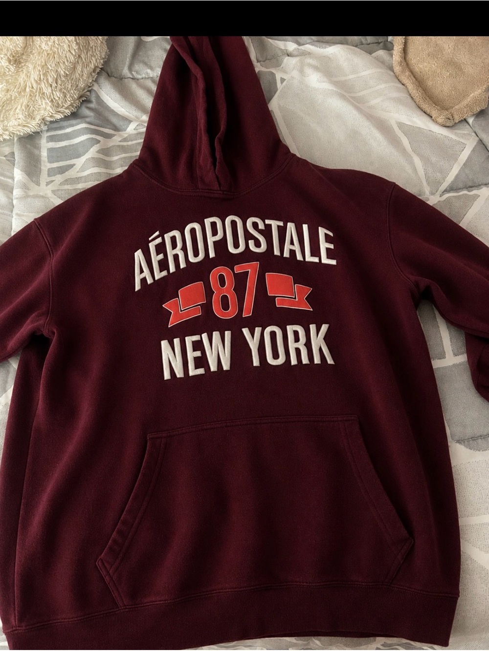 Aeropostale Men's Burgundy Hoodie with Red & White Graphics